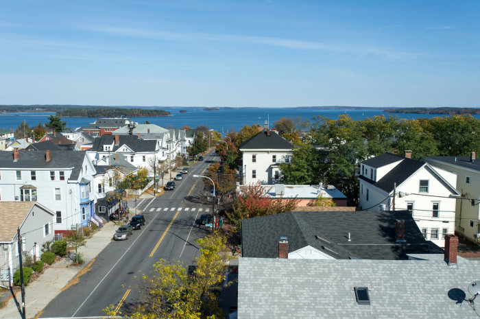Panoramic view looking northeast towards Freeport, Harpswell and beyond.
