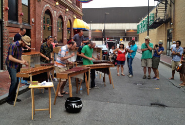 The Maine Marimba Ensemble performs during a First Friday Artwalk. 